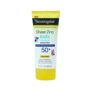 Neutrogena Sheer Zinc Kids Mineral Sunscreen SPF 50+ 88ml with 100 percent zinc oxide for gentle broad-spectrum sun protection for children’s sensitive skin