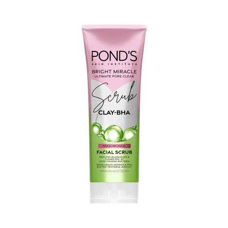 Pond's Bright Ultimate Miracle Pore Clear Clay Bha Facial Scrub 100g Pond's BHA Facial Scrub 100g with Clay for Pore Cleansing, Exfoliation and Smoother Clear Looking Skin