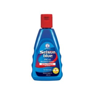 Selsun Blue Extra Strength Pro-X Anti-Dandruff Shampoo 120ml with selenium sulfide and menthol helps control stubborn dandruff, relieve itchy scalp, and keep hair clean, soft, and healthy-looking