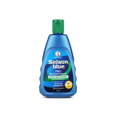 Selsun Blue Pro Extra Moisturizing Anti Dandruff Shampoo 120ml Selsun Blue Pro Extra Moisturizing Anti-Dandruff Shampoo 120ml for dry hair and dry scalp helps control dandruff flakes, relieve itching, moisturize hair, and leave it soft, smooth, and healthy-looking